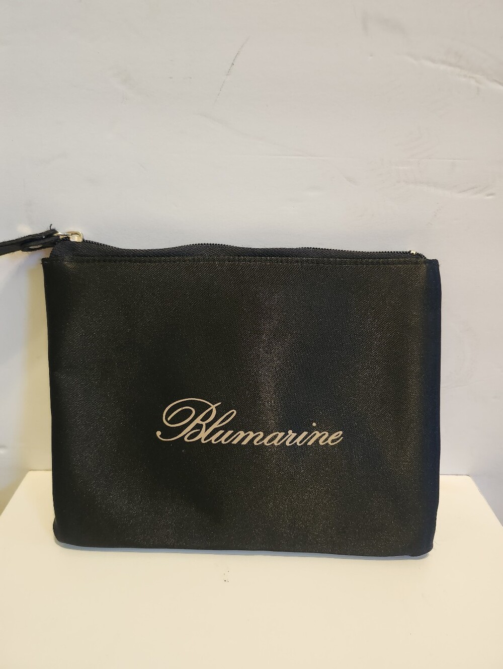 NEW, Never Used Blumarine Black Satin Zipper Cosmetic Bag 8"x 6.5"